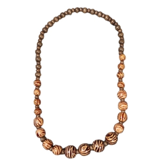Vintage wooden bead zebra print necklace - Picture 1 of 1